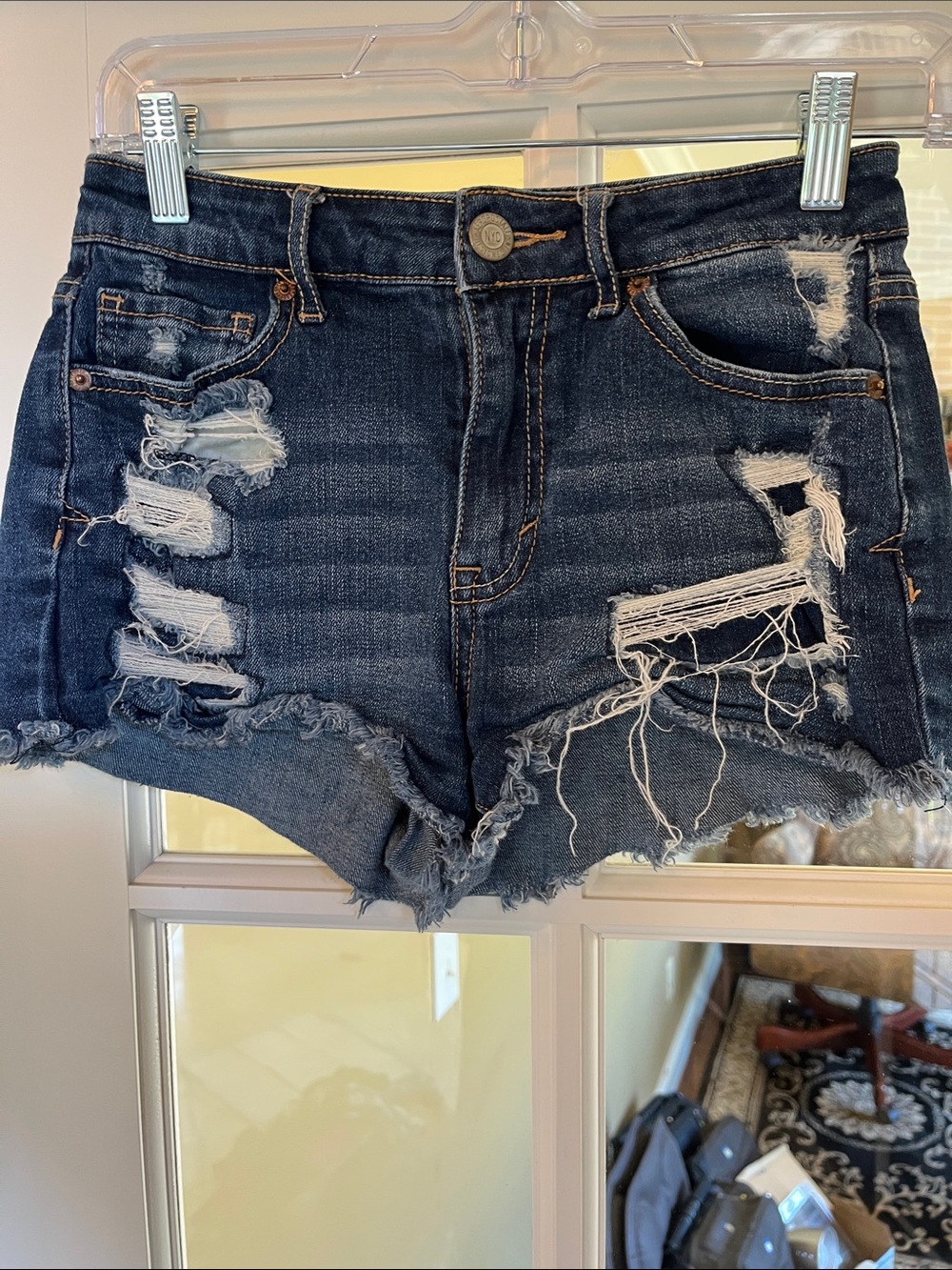 Aeropostale Dark Blue Distressed Denim Jean Shorts